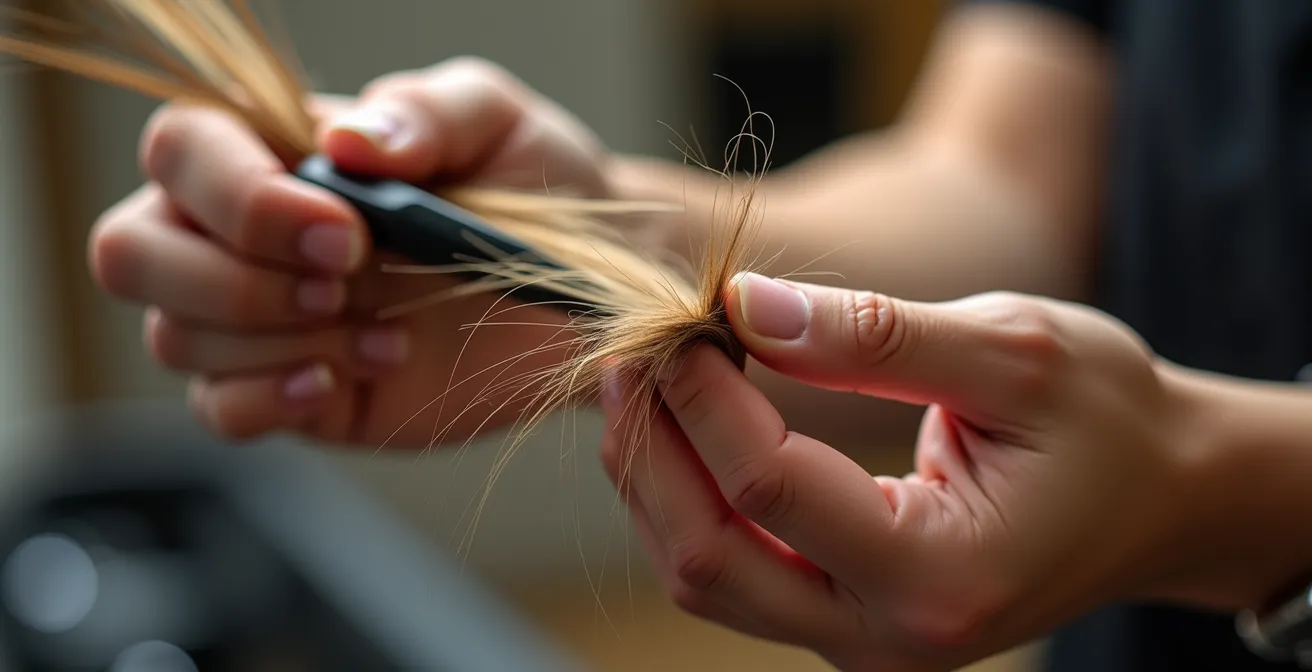 Examen détaillé des cheveux à la loupe, diagnostic de santé capillaire en gros plan
