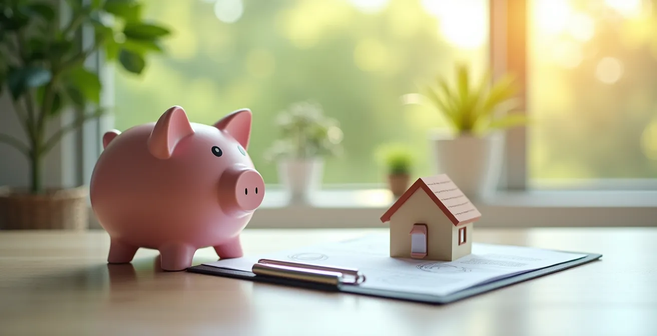 Symboles financiers représentant PER, assurance vie et immobilier locatif