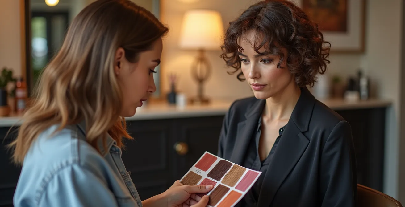 Consultation professionnelle de coloration cheveux en salon, diagnostique capillaire personnalisé