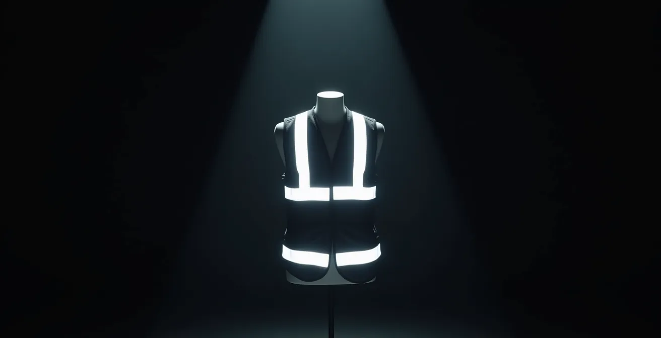 Test de réflectivité des bandes d'un vêtement de sécurité avec faisceau lumineux