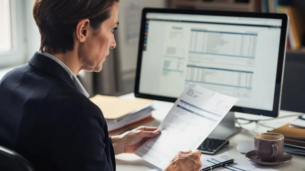 Directrice financière analysant facture énergie propane bureau