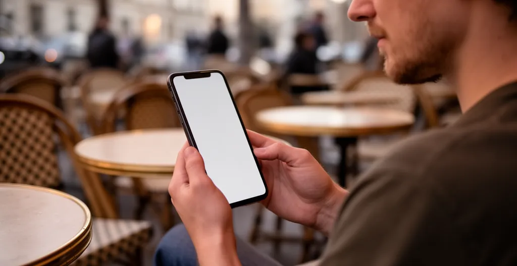 Consultation de la carte d'un restaurant gastronomique de Talloires sur smartphone en terrasse