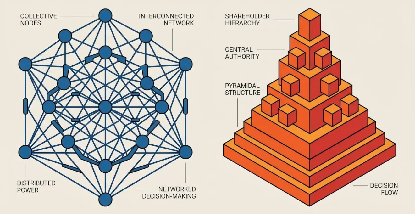 Diagramme comparatif montrant les différences entre gouvernance mutualiste et assureur classique
