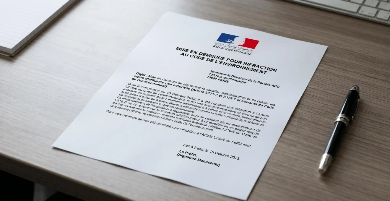 Document officiel de mise en demeure DREAL avec en-tête République Française et références au Code de l'environnement